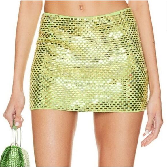 Retrofete Koko Mini Skirt in Lime Punch Size XS NWOT Mini Beaded
